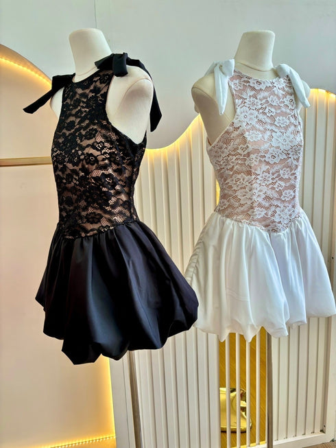Women Lacey Sleeveless Flounce Mini Dresses